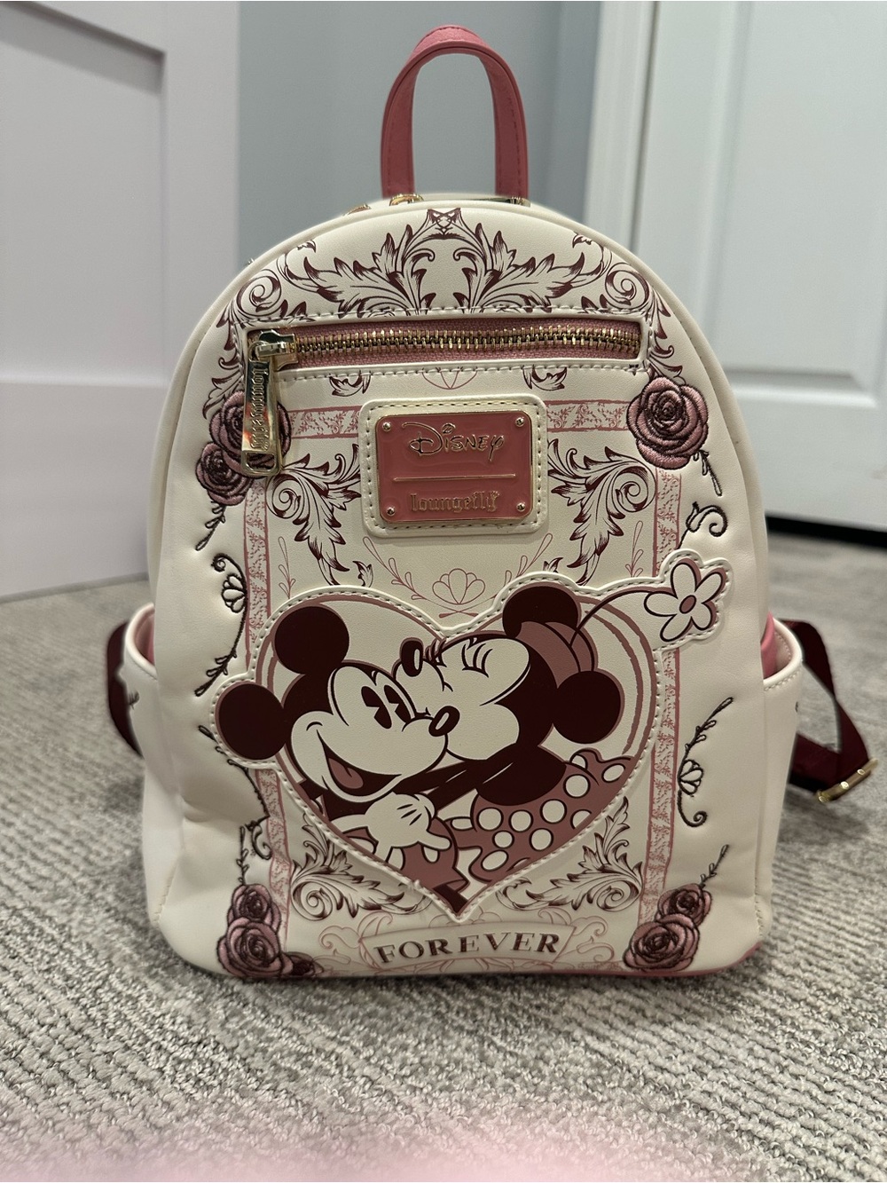 Loungefly Cream & Pink Minnie and Mickey Forever Mini Backpack
